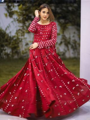 Georgette With Embroidery Work With Real Mirror  Hand Work Full Sleev