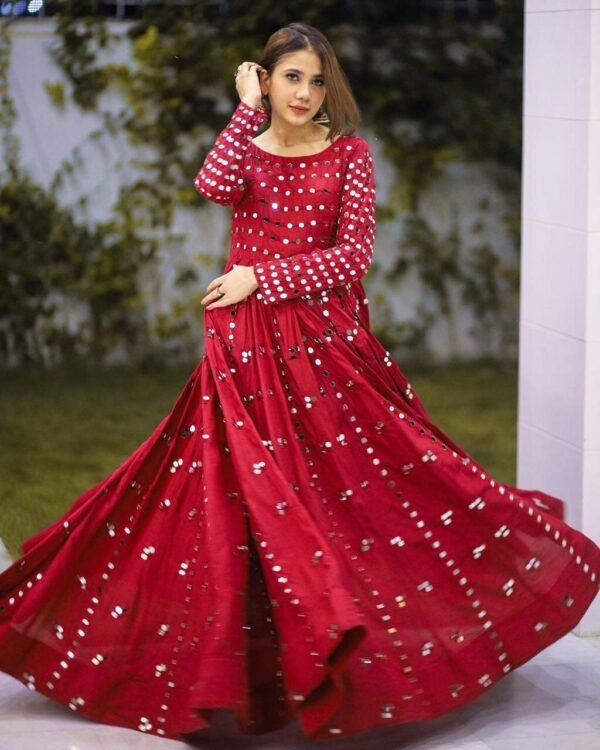 Georgette With Embroidery Work With Real Mirror  Hand Work Full Sleev