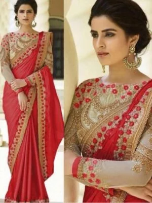 Georget Saree With Heavy Saree With Lace Border Embroidery Work