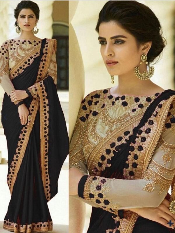 Georget Saree With Heavy Saree With Lace Border Embroidery Work