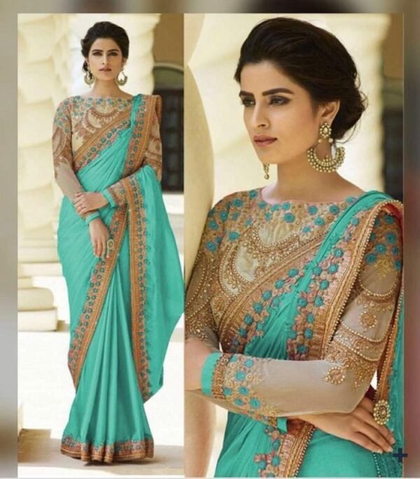 Georget Saree With Heavy Saree With Lace Border Embroidery Work