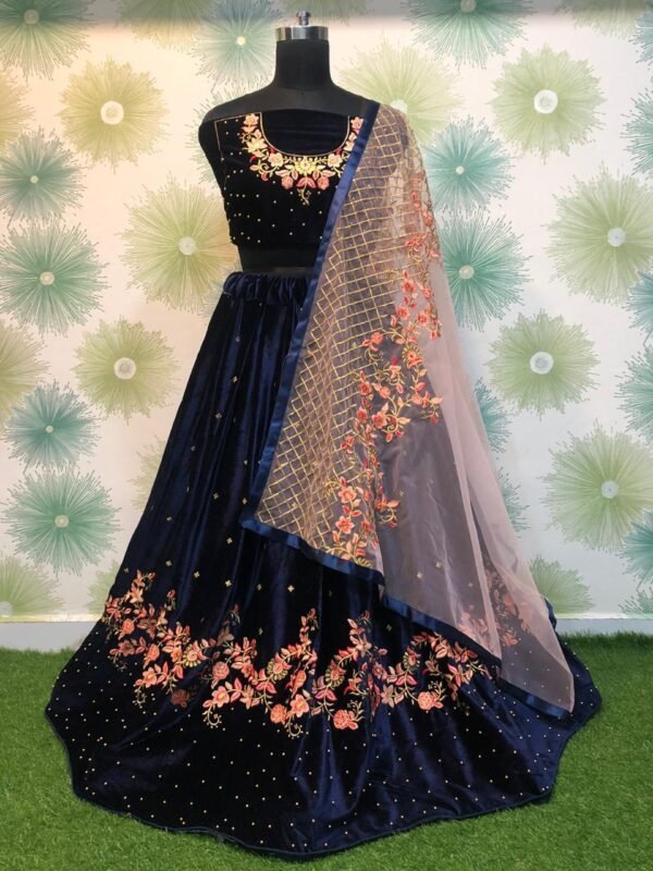 Lehenga:Thread and Zari Embroidery and Motti Work