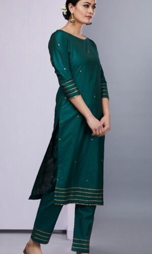 Dark-green-Gota-Patti-work-long-kurti-with-pant-design