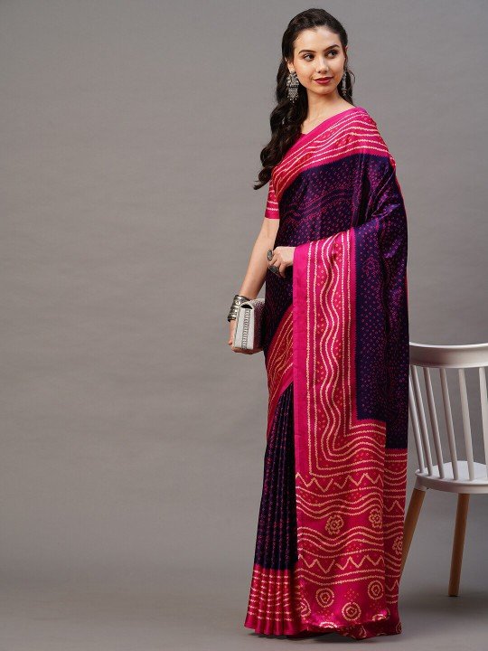 Purple & Pink Bandhani Saree