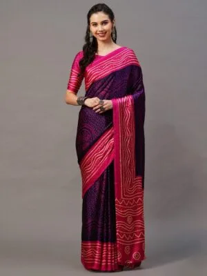 Purple & Pink Bandhani Saree