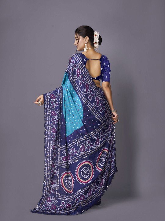 Blue Bandhani Saree