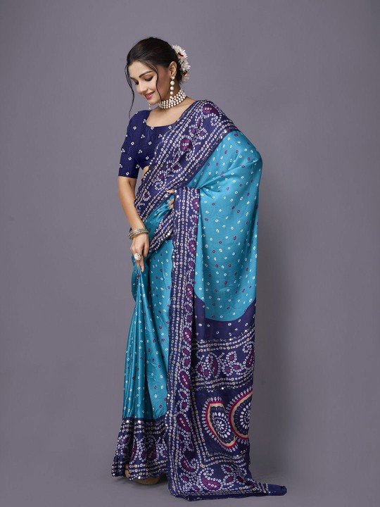 Blue Bandhani Saree