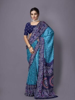 Blue Bandhani Saree