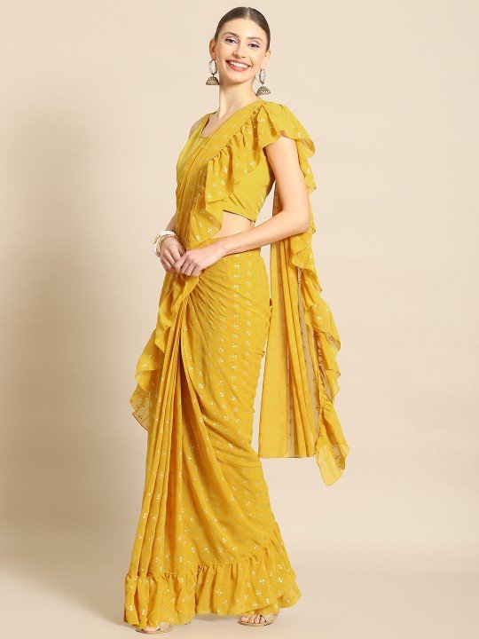 Mustard Golden Color 1 Minutes Ready To Wear Silk Saree