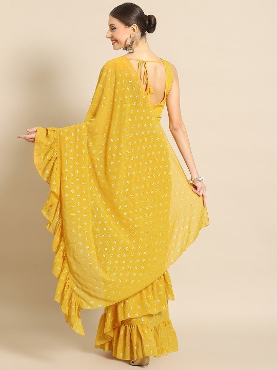 Mustard Golden Color 1 Minutes Ready To Wear Silk Saree