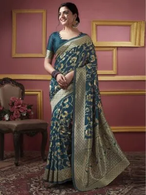 Ethnic Motifs Woven Design Zari Banarasi Saree