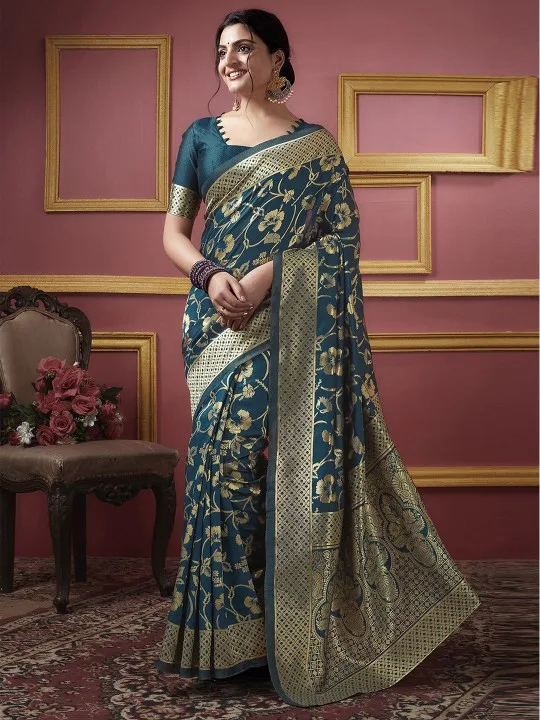 Ethnic Motifs Woven Design Zari Banarasi Saree