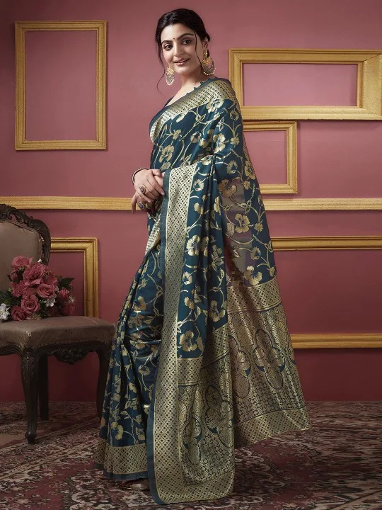 Ethnic Motifs Woven Design Zari Banarasi Saree