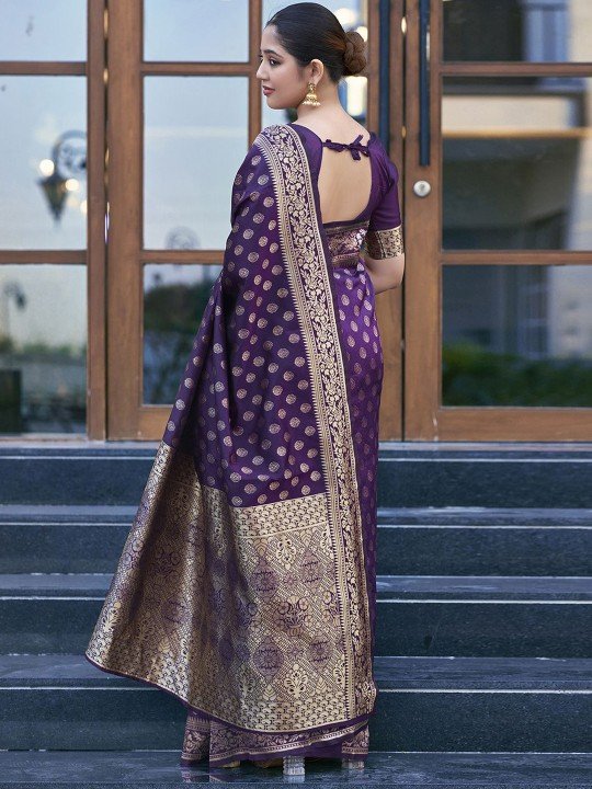 Buy Purple Banarasi Saree with Ethnic Motifs Woven Design Zari at best price