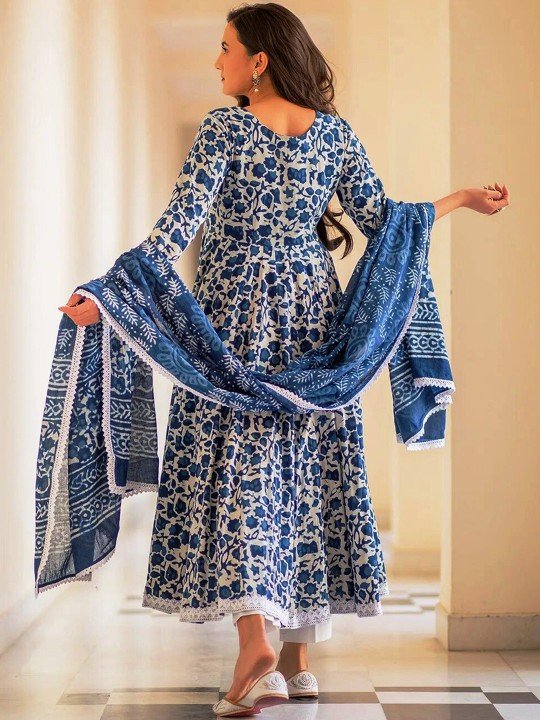 Sky Blue Color Dabu Print Cotton Dress Set under 1000 Buy Now