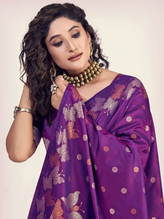 Designer Purple Zari Banarasi Saree Online