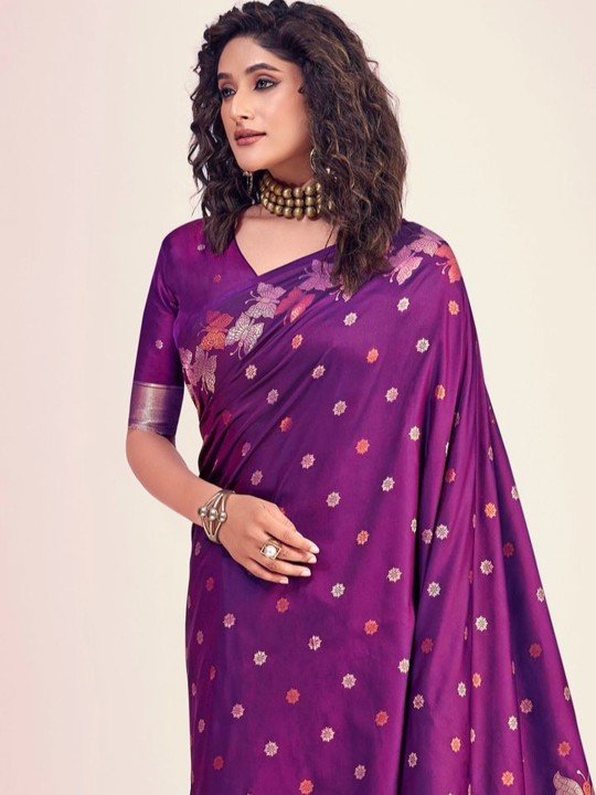 Designer Purple Zari Banarasi Saree Online