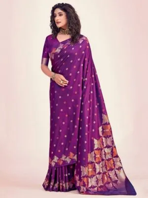 Designer Purple Zari Banarasi Saree Online