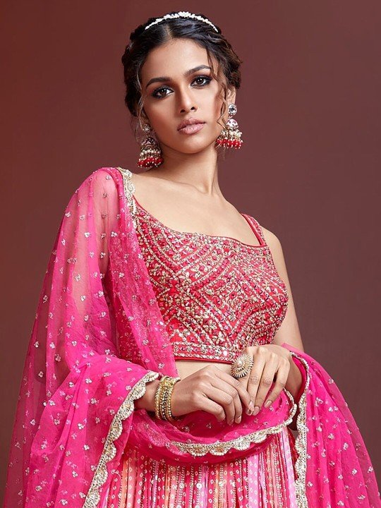 Embroidered Semi-Stitched Lehenga & Blouse With Dupatta