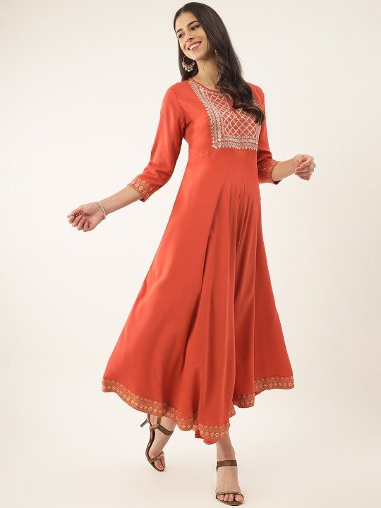 Orange Sequinned Anarkali Kurta set online for stylish look