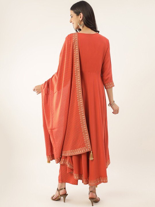 Orange Sequinned Anarkali Kurta set online for stylish look