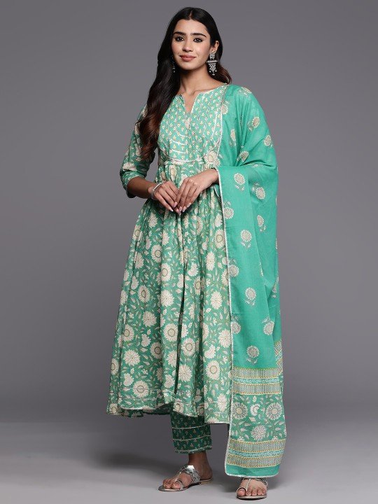 Yoke Design Gotta Patti Printed Cotton Anarkali Kurta under 1000