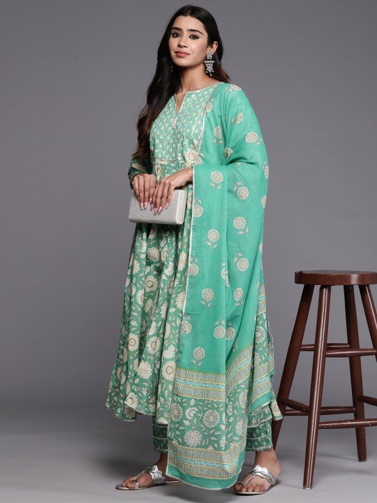 Yoke Design Gotta Patti Printed Cotton Anarkali Kurta under 1000