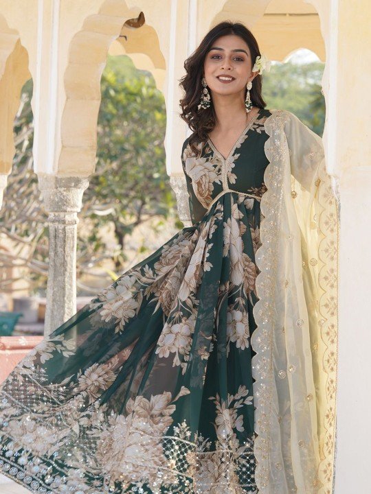 Printed Gown Ethnic Dress With Dupatta