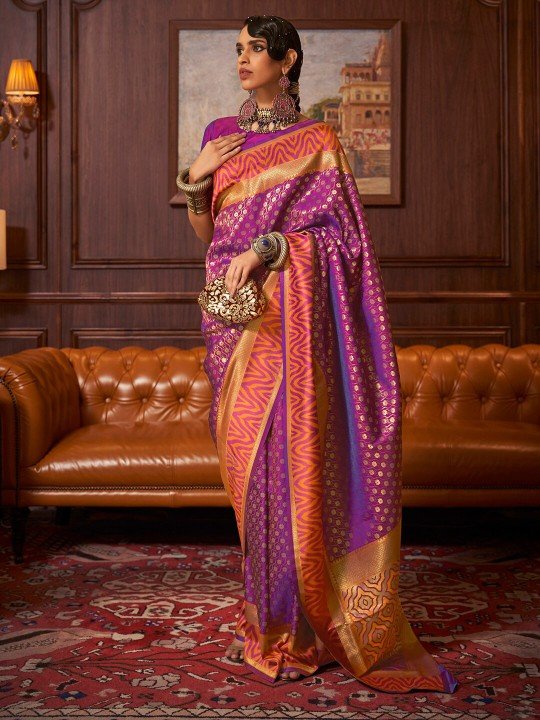 Purple Silk Banarasi Saree Online