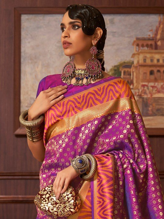 Purple Silk Banarasi Saree Online