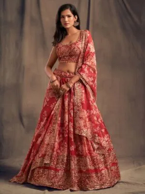 Red Shibori Lehenga choli for Wedding