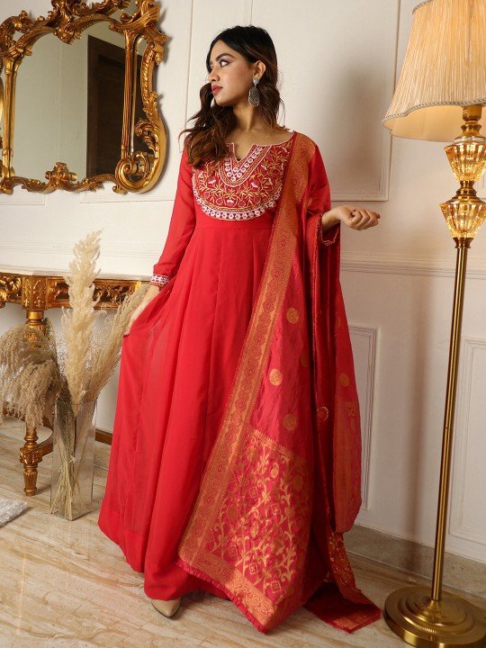 Stunning Red Color Designer Gown for Wedding look