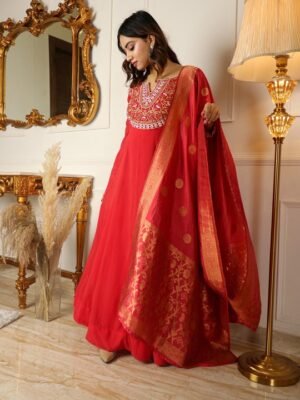 Stunning Red Color Designer Gown for Wedding look