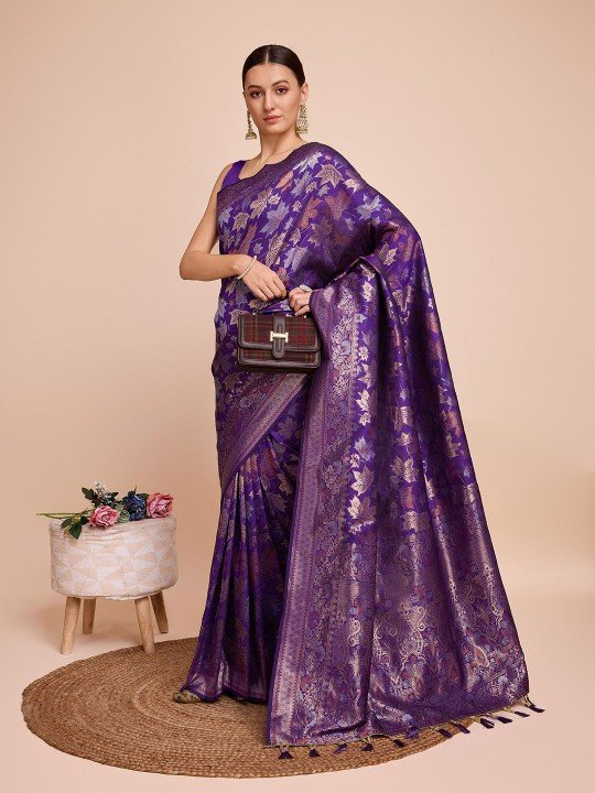 Ethnic Motifs Zari Trendy Purple Banarasi Silk Saree