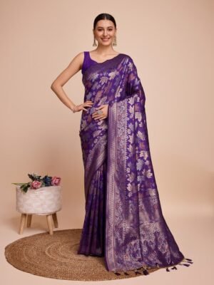 Ethnic Motifs Zari Trendy Purple Banarasi Silk Saree