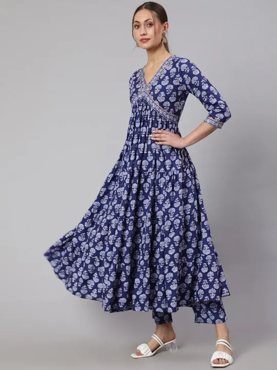 Women Floral Tiering Anarkali Dress Kurti