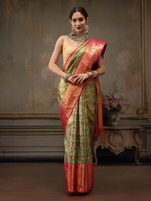 Floral Woven Design Zari Pure Silk Banarasi Saree