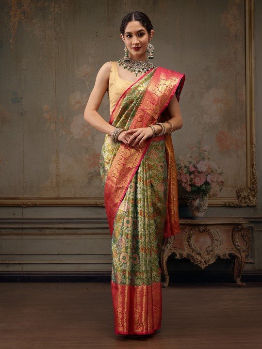 Floral Woven Design Zari Pure Silk Banarasi Saree