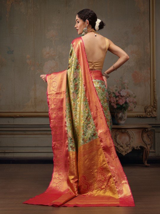 Floral Woven Design Zari Pure Silk Banarasi Saree