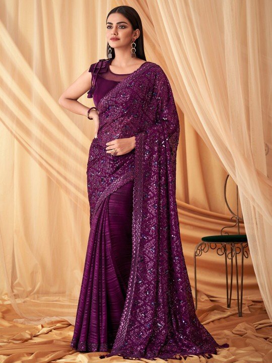 Amazing Purple Designer saree buy It Now !