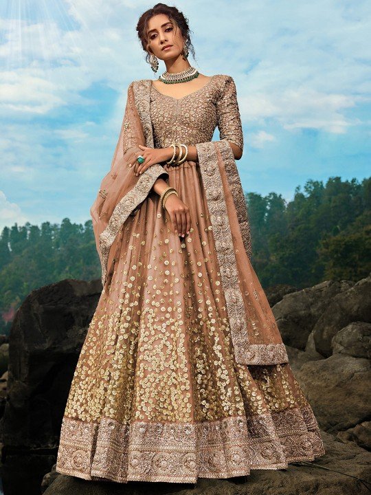 Brown Bridal Gher Wala Lehenga