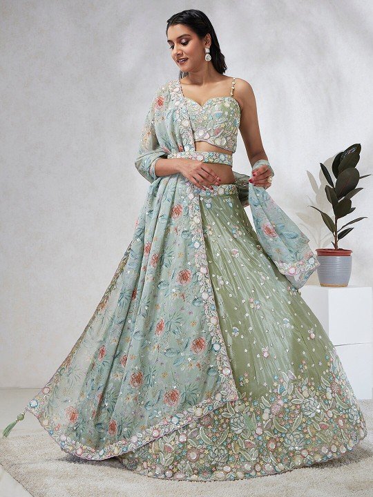 DesignerBright Green Can Can Lehenga