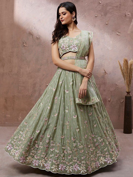 Pista color Gher Wala Lehenga