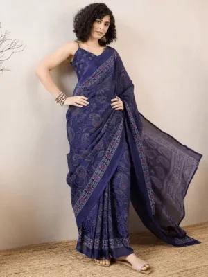 Baluchari Ready to Wear Printed Silk Saree Under 1000