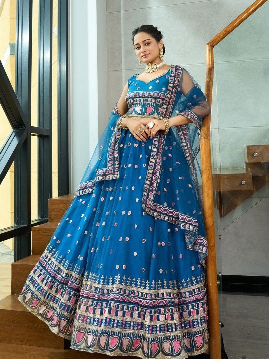 blue gher wala lehenga