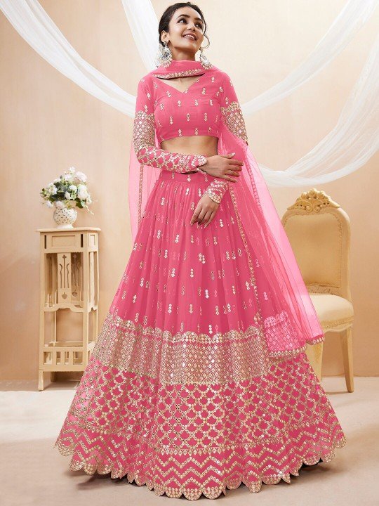 Unique Pink Bridal Can Can Lehenga