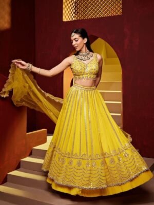 Embellished Thread Work Semi-Stitched Lehenga & Unstitched Blouse With Dupatta