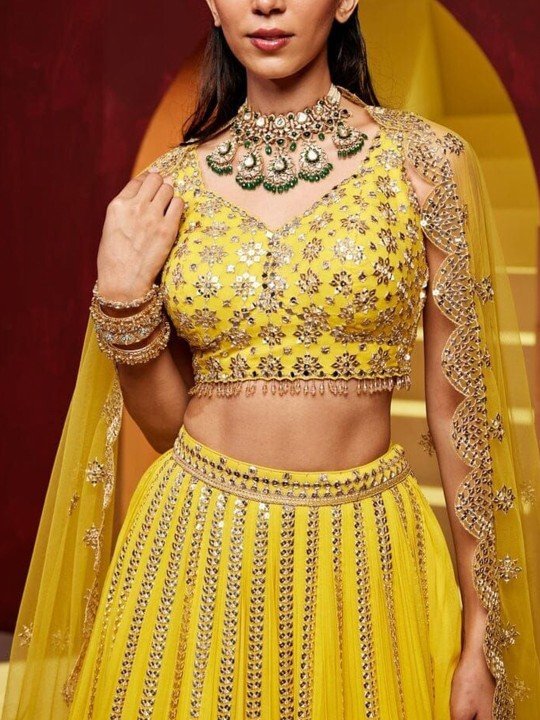 Embellished Thread Work Semi-Stitched Lehenga & Unstitched Blouse With Dupatta