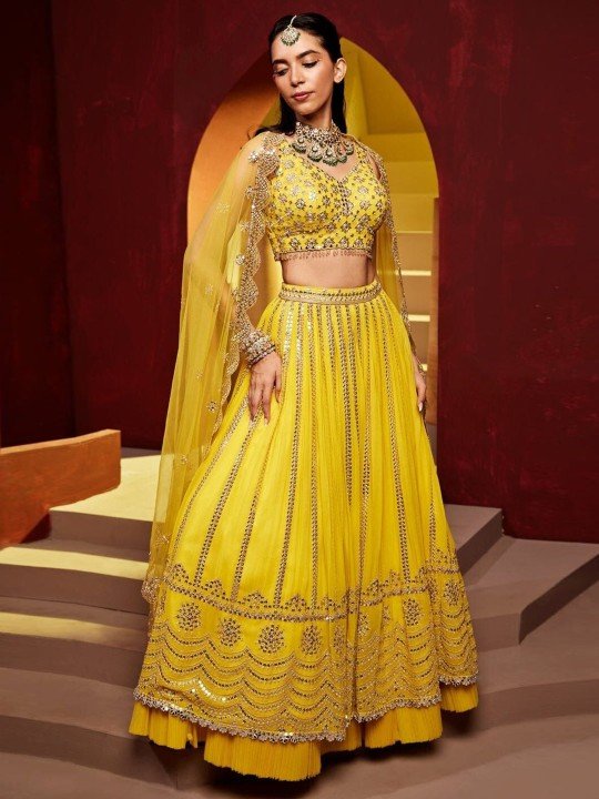 Embellished Thread Work Semi-Stitched Lehenga & Unstitched Blouse With Dupatta