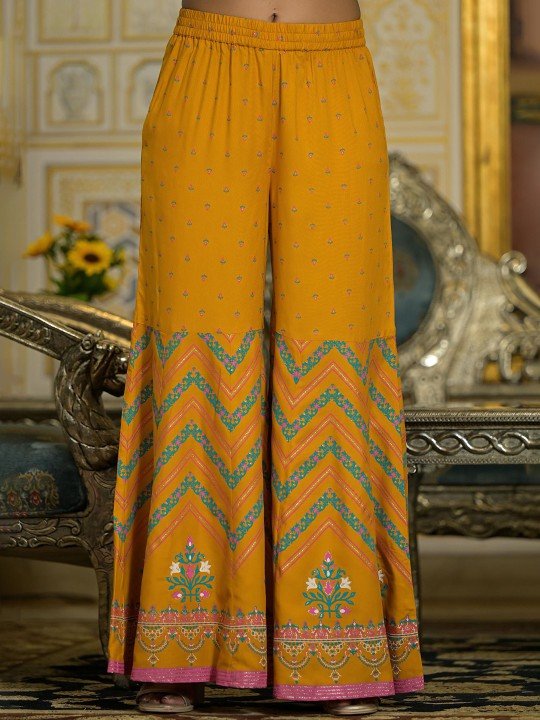 Ethnic Motifs Printed Sequinned Liva Straight Kurti With Sharara & Dupatta